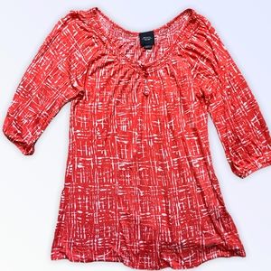 Deletta Red & White Top with 3/4 Sleeves Sz ExS
